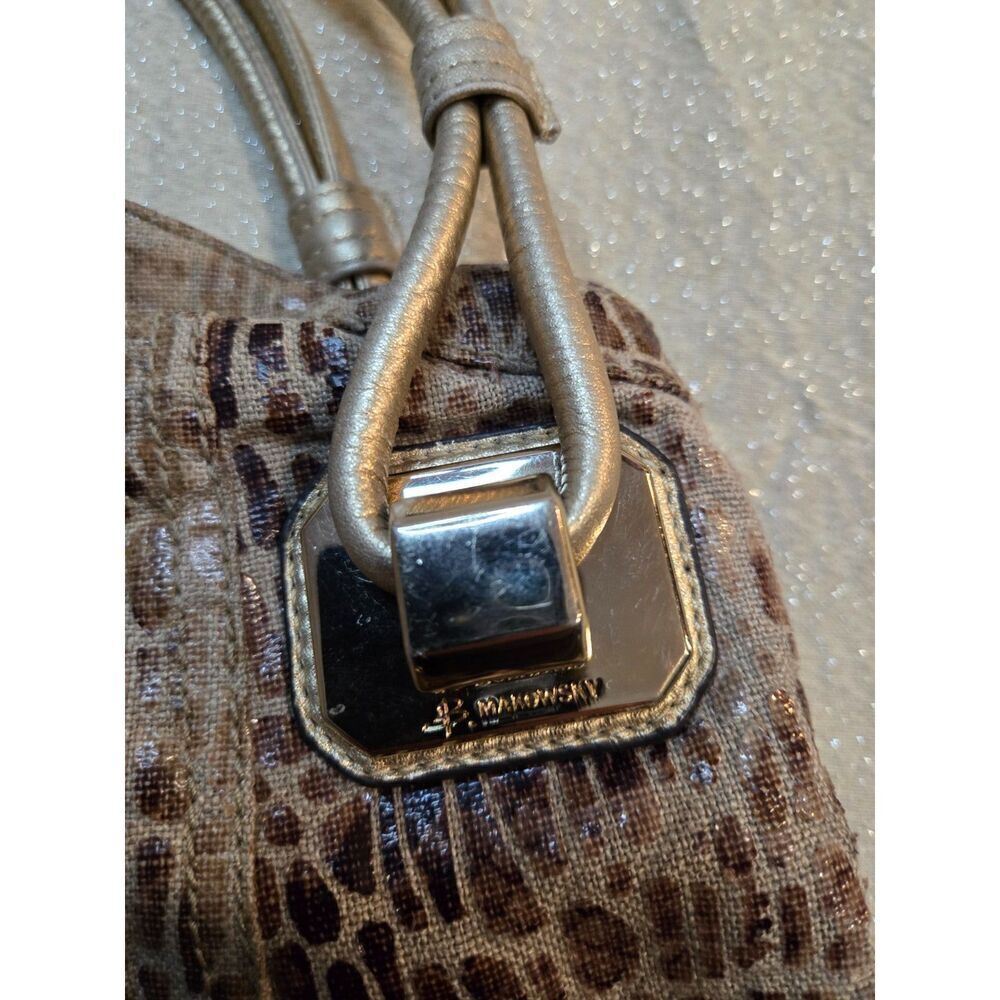 B. Makowsky Gold Snakeskin Pattern Linen Satchel Purse - Picture 3 of 9